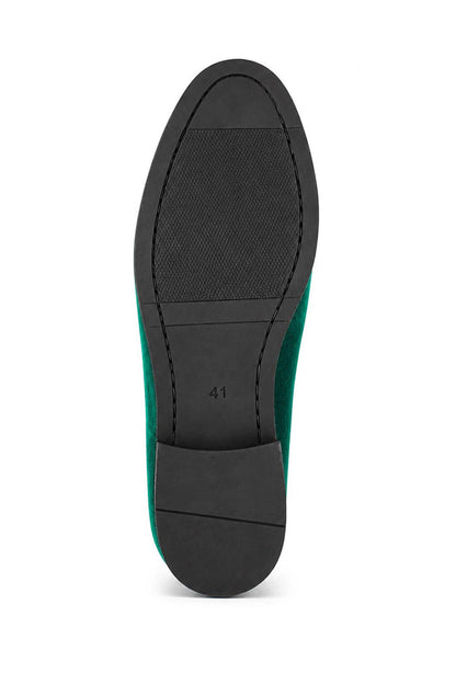 Men's Green Smooth Velvet Gold Chain Dress Loafers