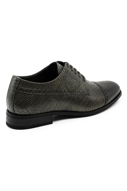 Men's Grey Embossed Faux Leather Lace up Derby Shoes