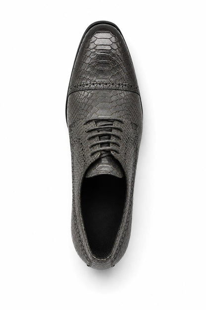 Men's Grey Embossed Faux Leather Lace up Derby Shoes