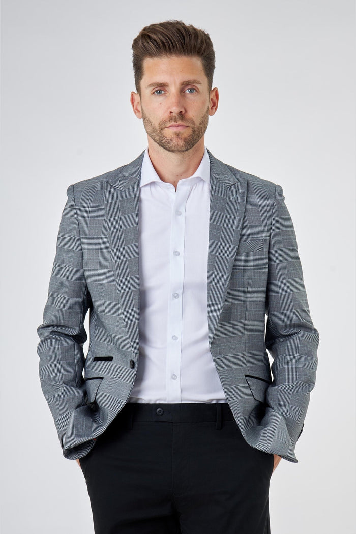 Mens Grey Price of Wales Check Tailored Fit Suit Jacket Blazer