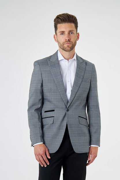 Mens Grey Price of Wales Check Tailored Fit Suit Jacket Blazer