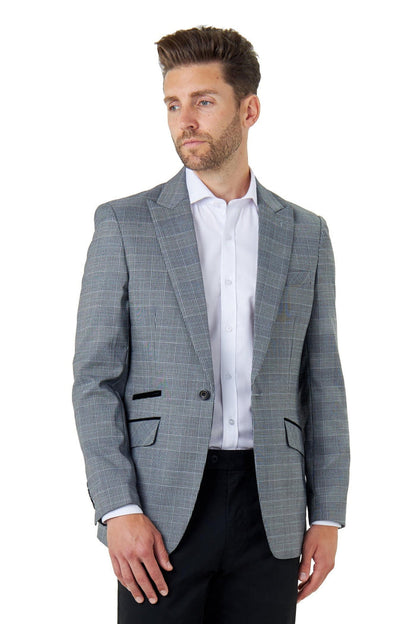 Mens Grey Price of Wales Check Tailored Fit Suit Jacket Blazer