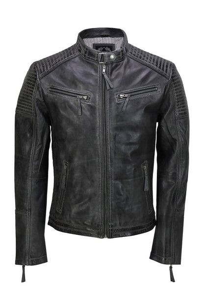 Mens Leather Grey Biker Jacket