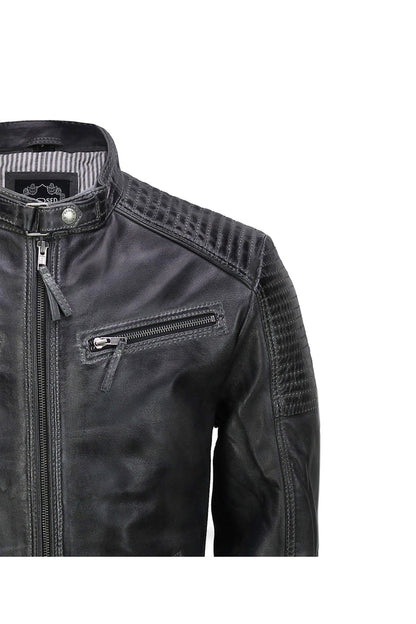Mens Leather Grey Biker Jacket