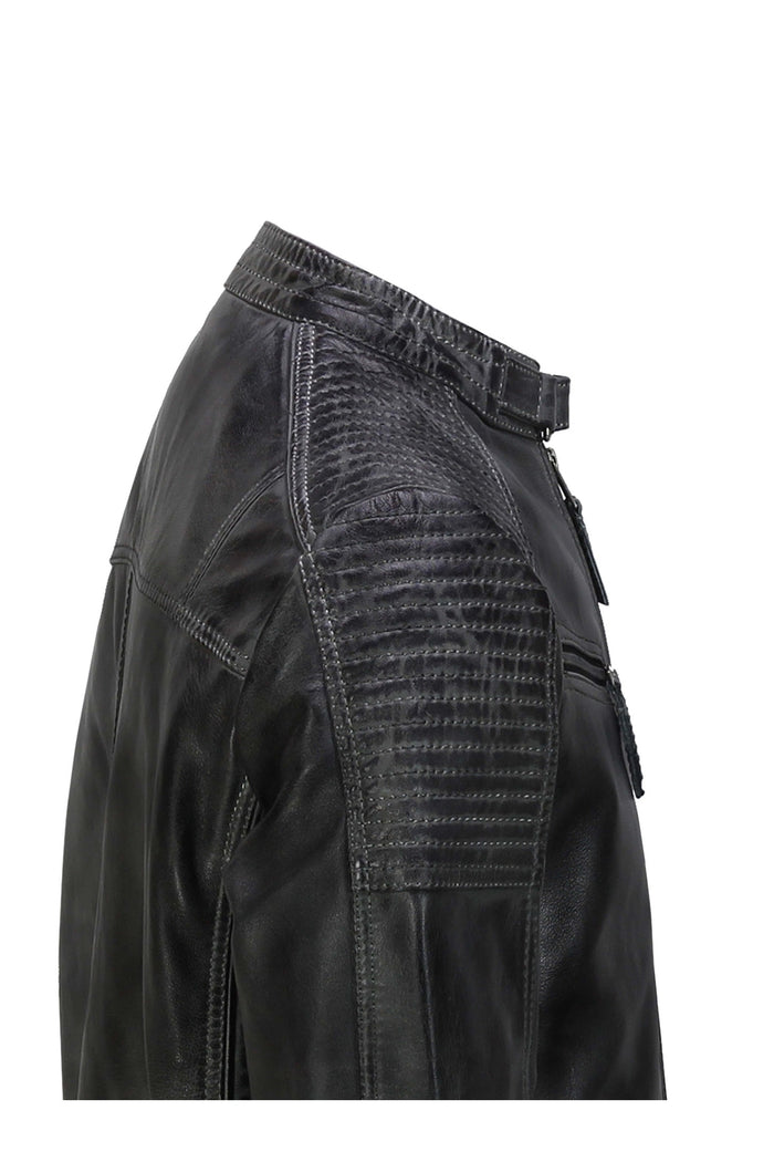 Mens Leather Grey Biker Jacket