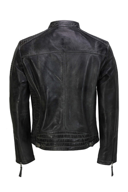 Mens Leather Grey Biker Jacket