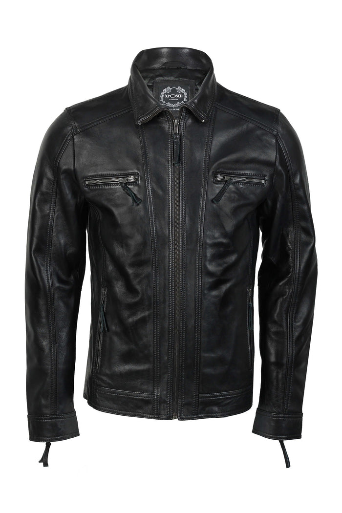 MEN'S LEATHER JACKET WITH COLLAR