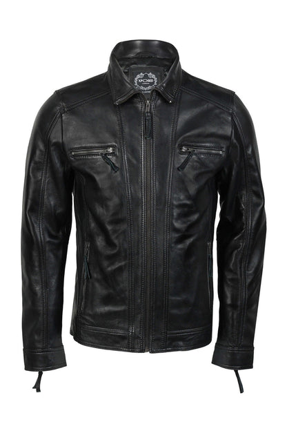 MEN'S LEATHER JACKET WITH COLLAR