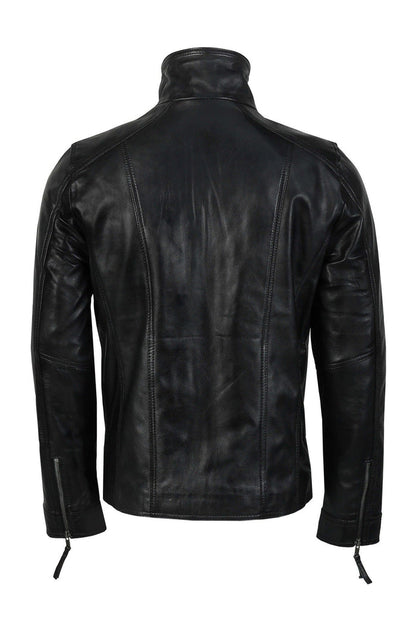 MEN'S LEATHER JACKET WITH COLLAR