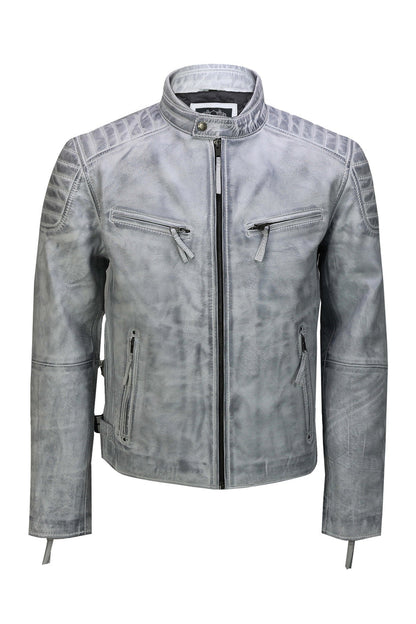 Men's Leather White Biker Jacket