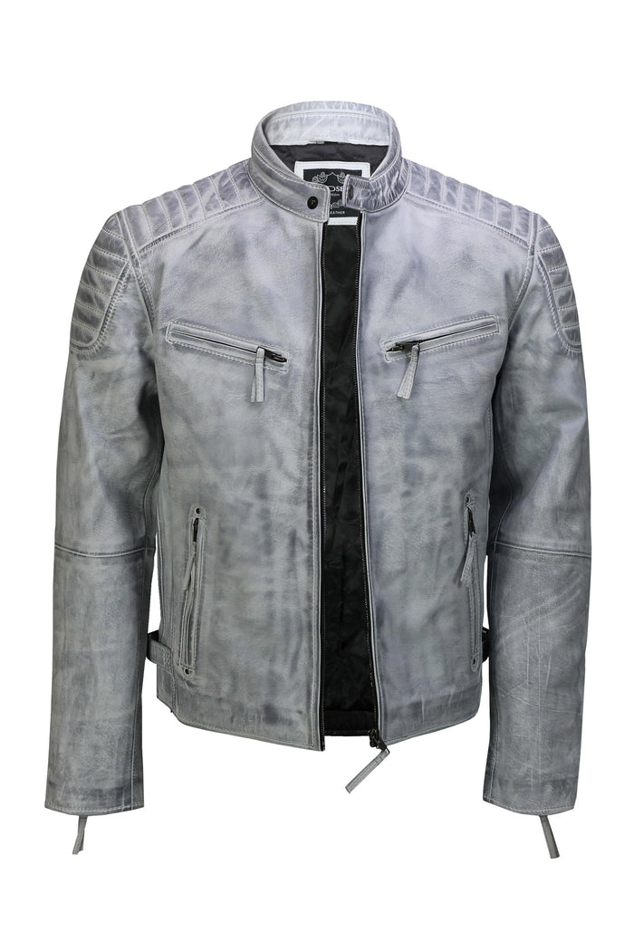 Men's Leather White Biker Jacket