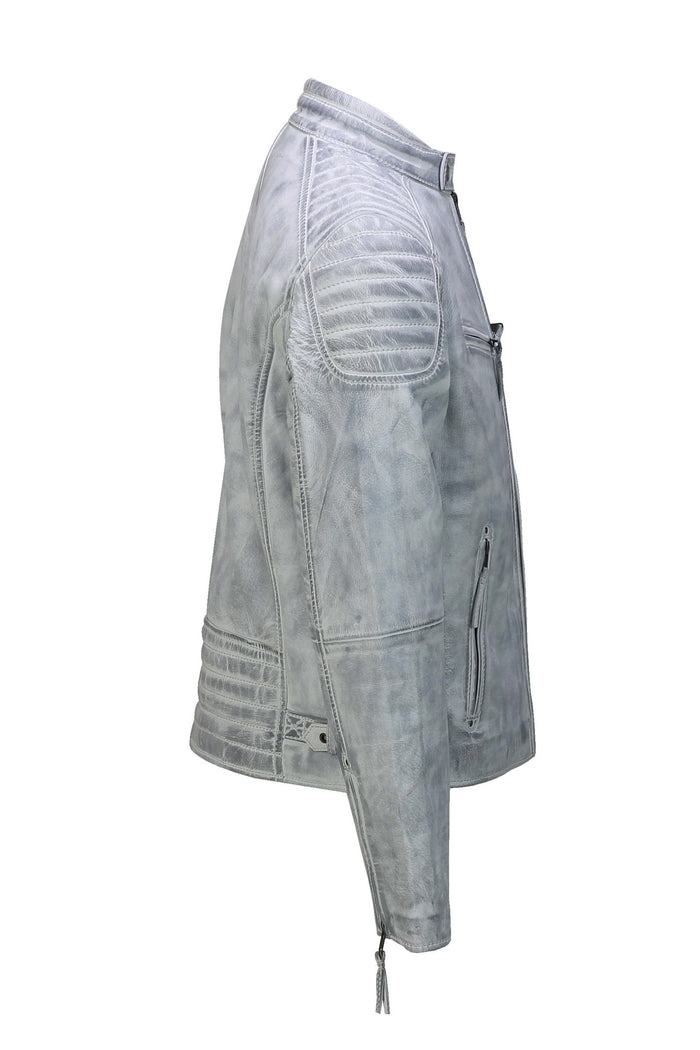 Men's Leather White Biker Jacket