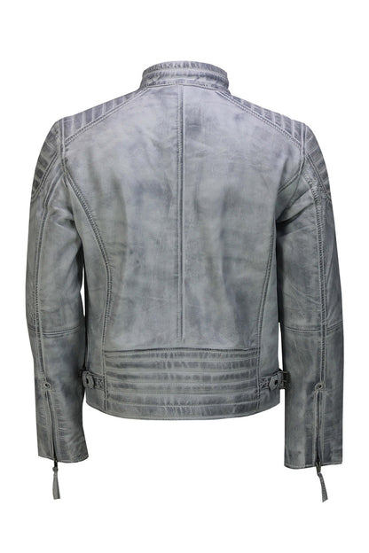 Men's Leather White Biker Jacket
