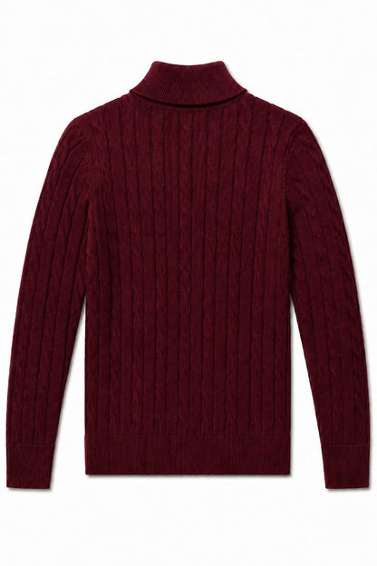 Men's Maroon 100% Cotton Fine Cable Knit Quarter Zip Neck Jumper