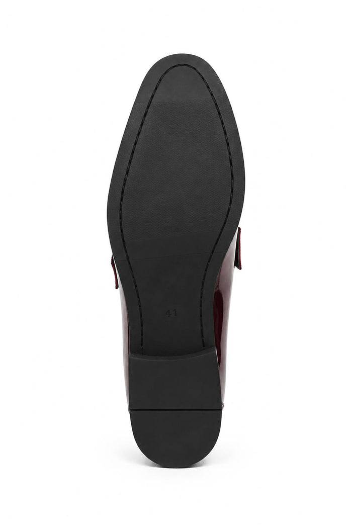 Men's Maroon Floral Velvet Patent Dress Loafers