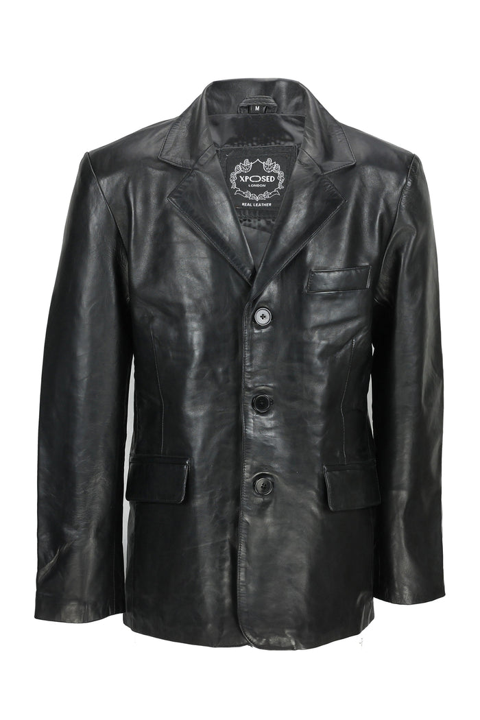 MEN’S MID LENGTH BLACK LEATHER JACKET