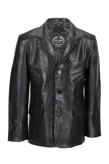 MEN’S MID LENGTH BLACK LEATHER JACKET