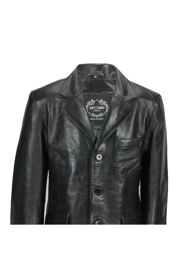 MEN’S MID LENGTH BLACK LEATHER JACKET
