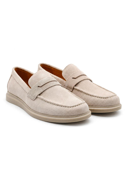 Men’s Milo Beige Suede Leather Penny Loafers
