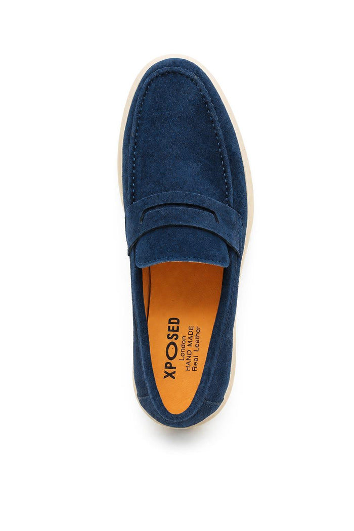 Men’s Milo Navy Blue Suede Leather Penny Loafers