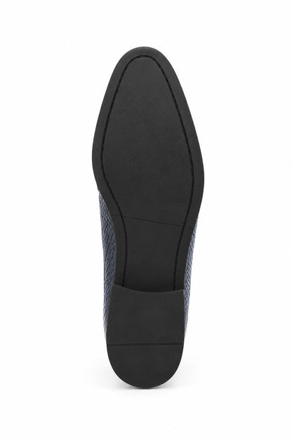 Men's Navy Embossed Faux Leather Lace up Derby Shoes