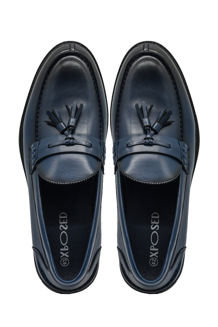Men’s Navy Faux Leather Classic Tassel Loafers
