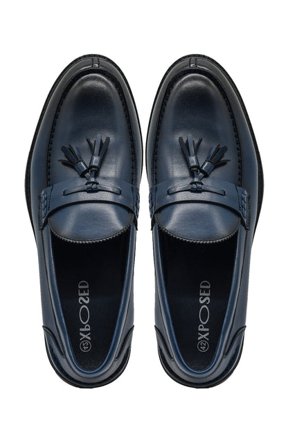 Men’s Navy Faux Leather Classic Tassel Loafers