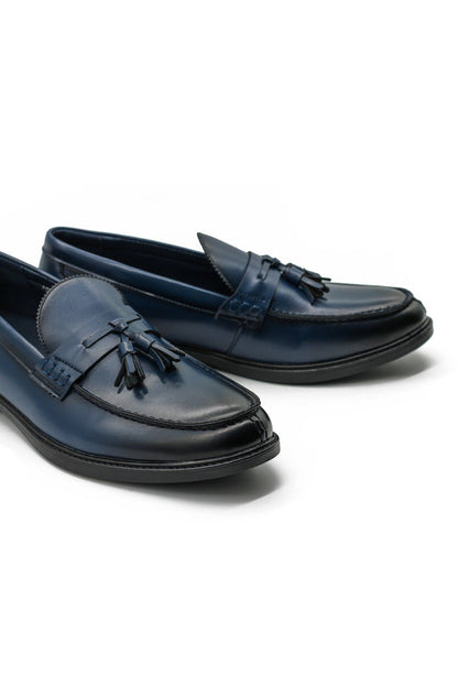 Men’s Navy Faux Leather Classic Tassel Loafers