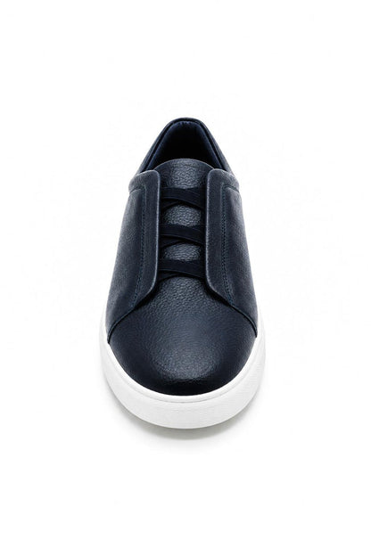 Men’s Navy Faux Leather Slip-On Trainers