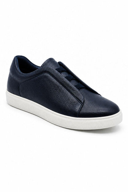 Men’s Navy Faux Leather Slip-On Trainers