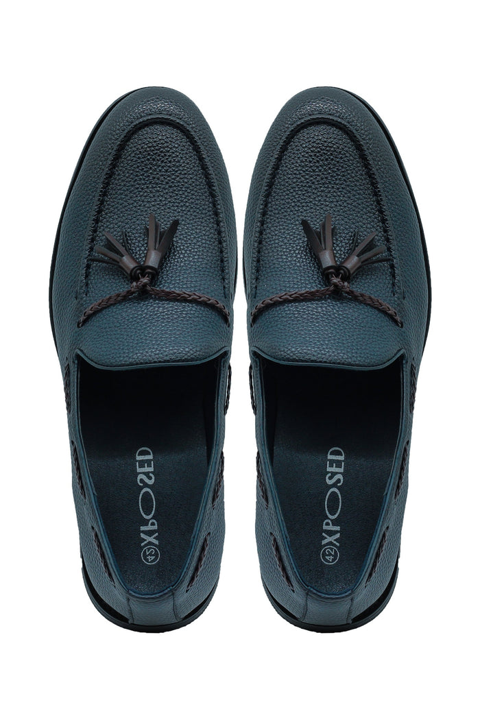 Men’s Navy Faux Leather Tassel Loafers