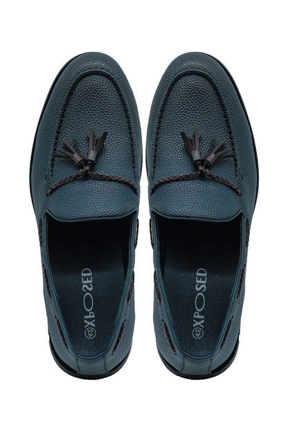 Men’s Navy Faux Leather Tassel Loafers