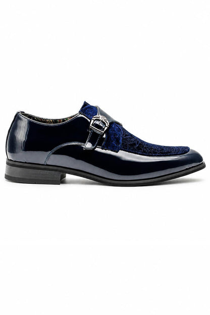 Men's Navy Floral Velvet Monk Strap Dress Shoes
