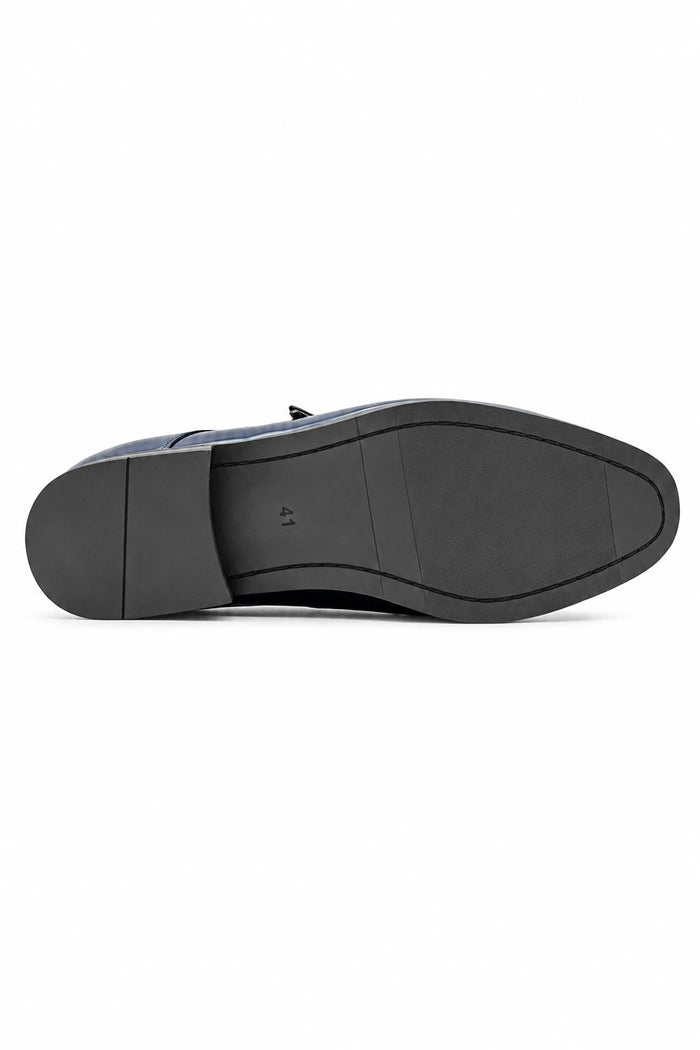 Men's Navy Floral Velvet Monk Strap Dress Shoes