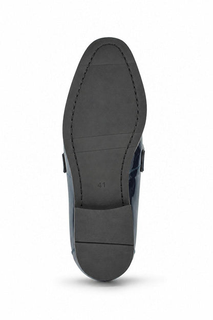 Men's Navy Floral Velvet Patent Dress Loafers