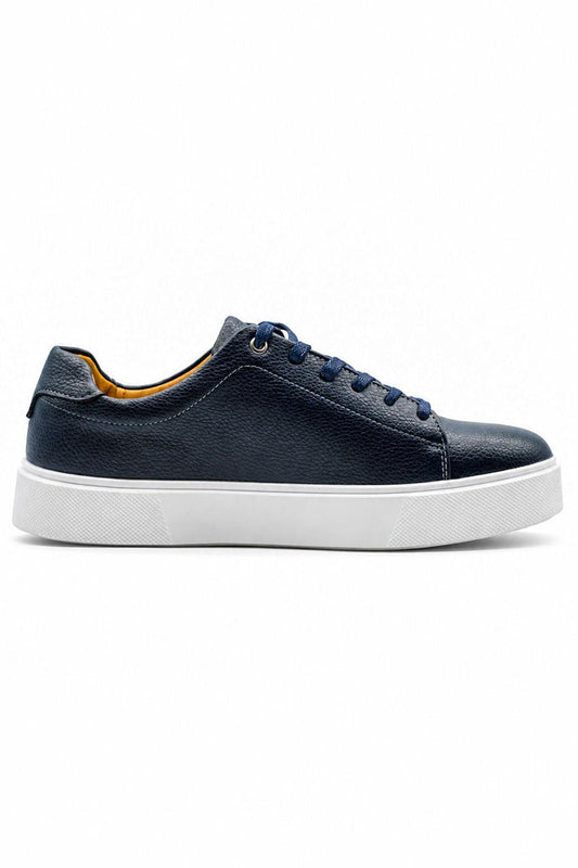 Men’s Navy Grain-Effect Faux Leather Lace-Up Trainers
