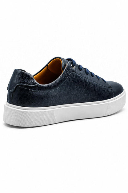 Men’s Navy Grain-Effect Faux Leather Lace-Up Trainers