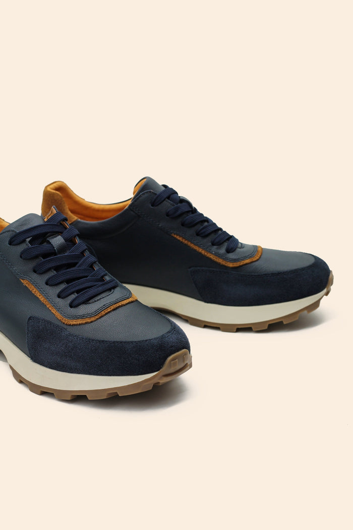 Men’s Navy Real Leather & Suede Trainers