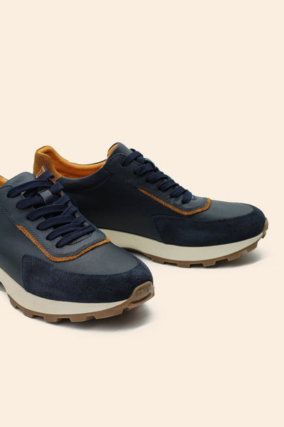 Men’s Navy Real Leather & Suede Trainers