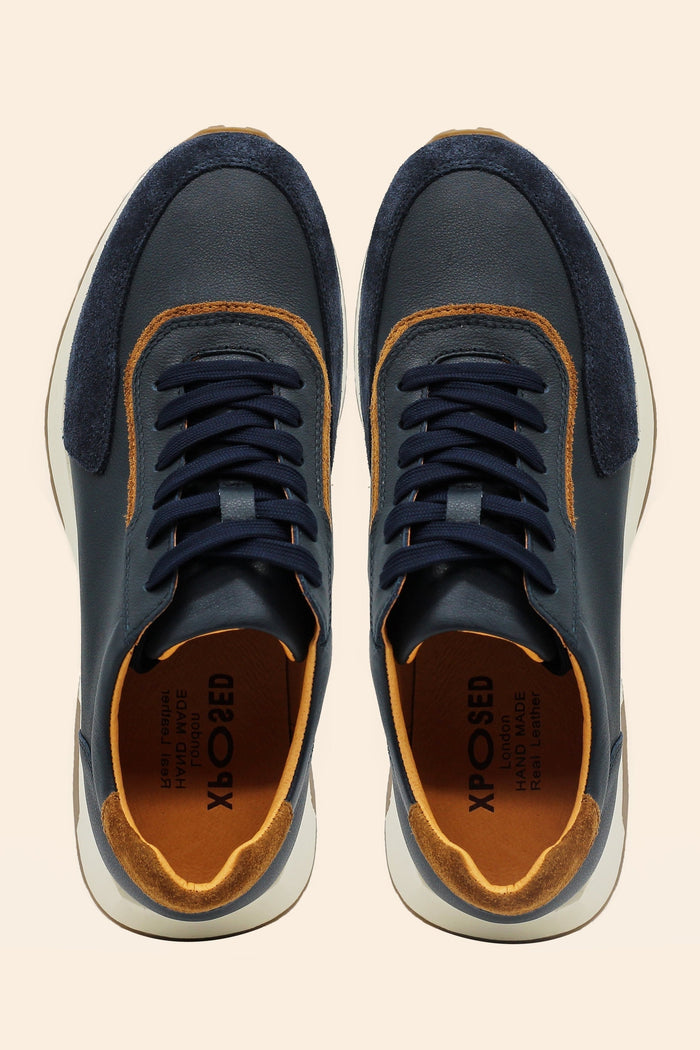 Men’s Navy Real Leather & Suede Trainers
