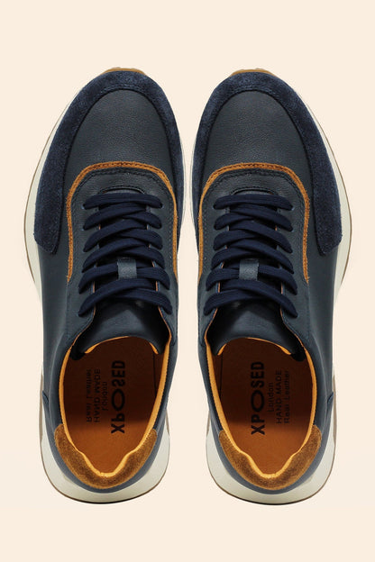 Men’s Navy Real Leather & Suede Trainers