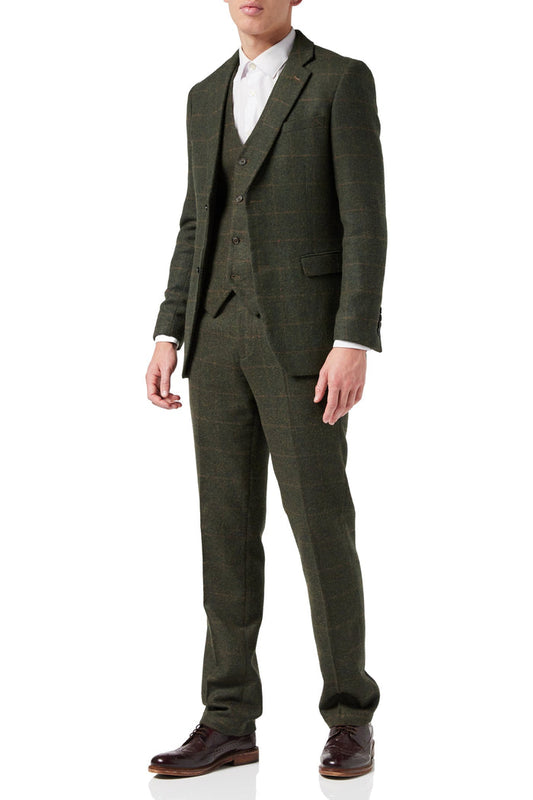 Olive Green Tweed Check Suit