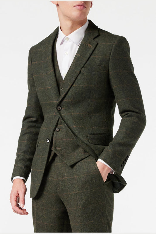 Olive Green Tweed Check Suit