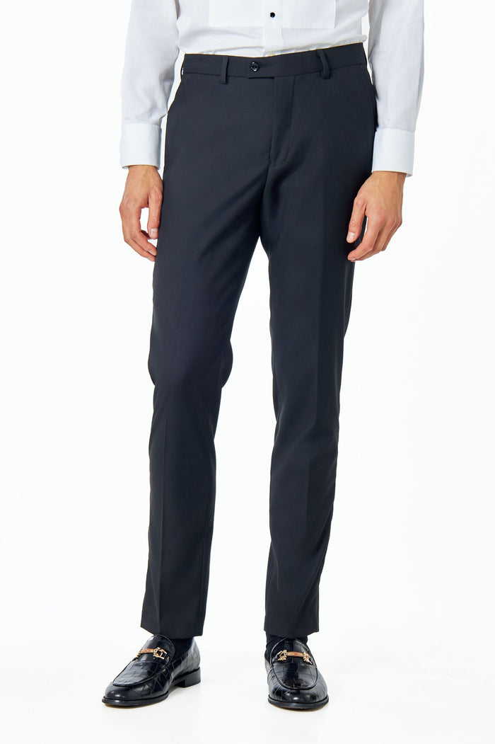 MEN’S PLAIN BLACK SUIT TROUSERS TAILORED FORMAL