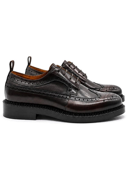 Men's Polished Leather Brogues - Dark Brown Chunky Derby Shoes