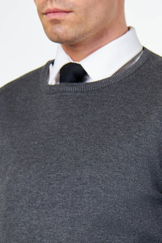 MEN’S PURE COTTON CHARCOAL CREW NECK JUMPER