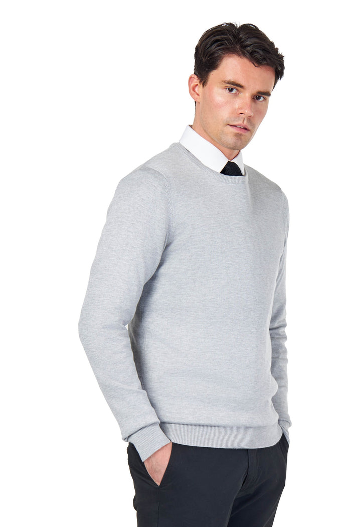 MEN’S PURE COTTON LIGHT GREY CREW NECK JUMPER