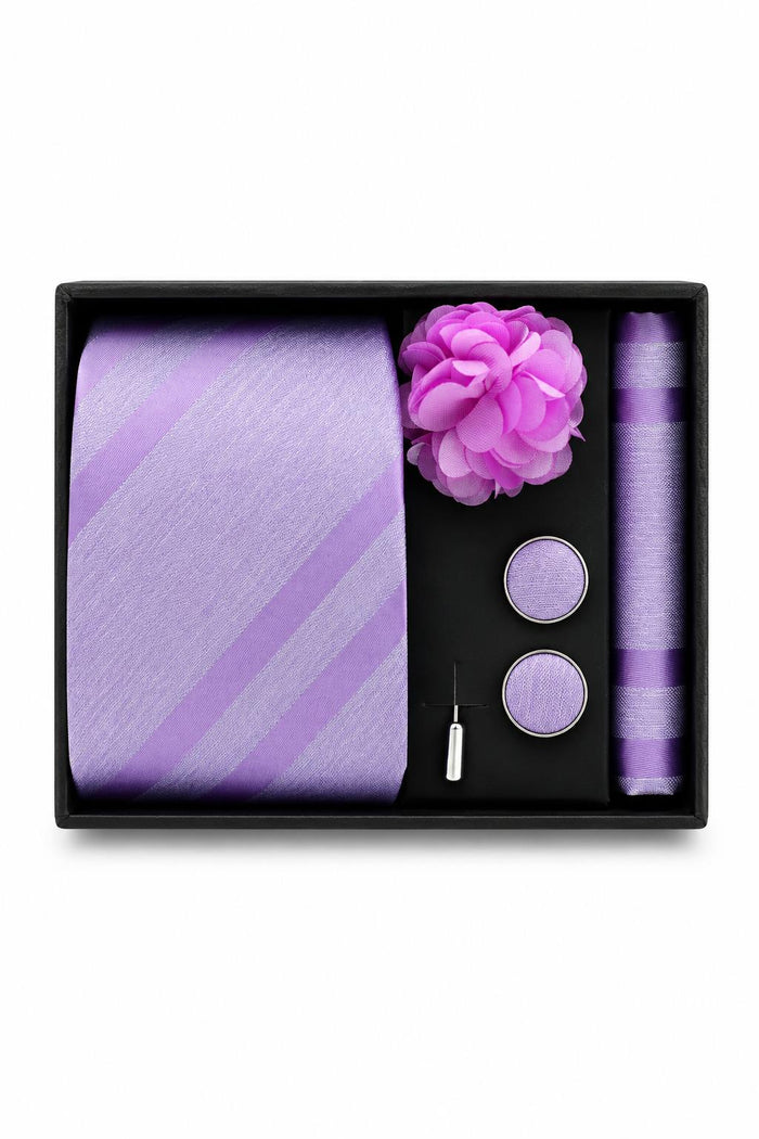 Men’s Purple Striped 4-Piece Tie Gift Set