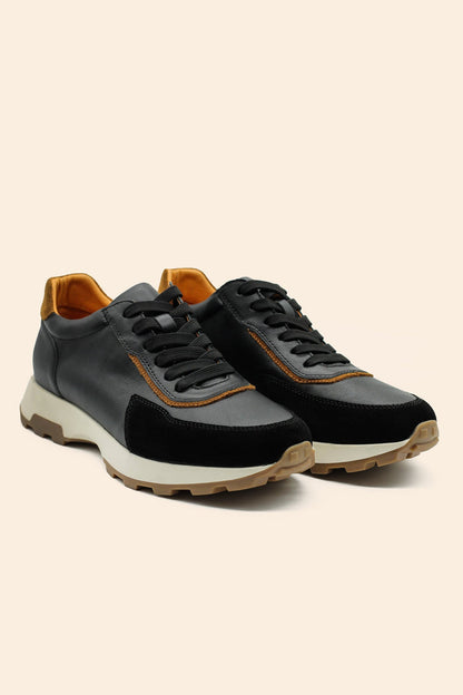 Men’s Real Leather & Suede Trainers in Black