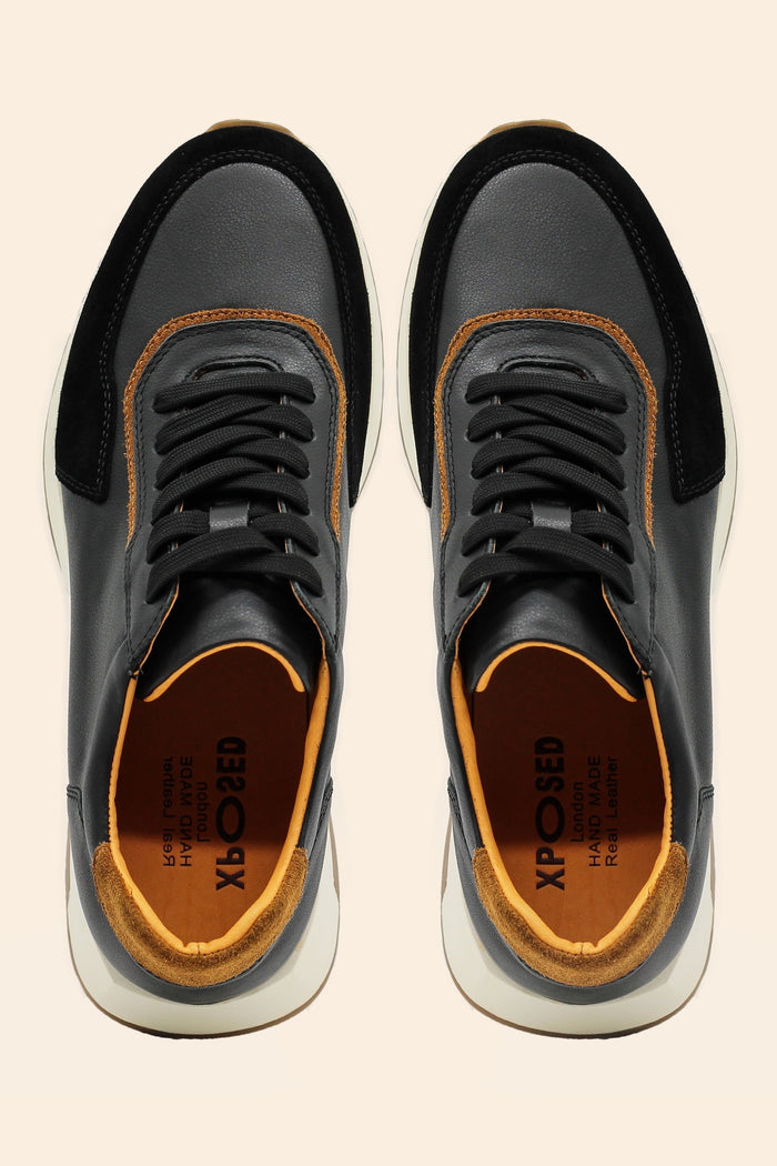 Men’s Real Leather & Suede Trainers in Black